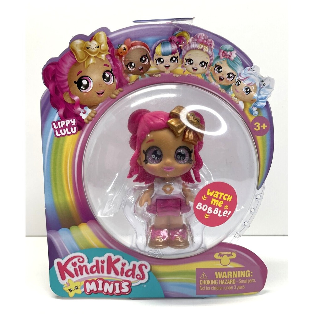 Moose Toys - Kindi Kids Minis - Lippy Lulu 3" Bobble Head Doll W/ Glittery Eyes!